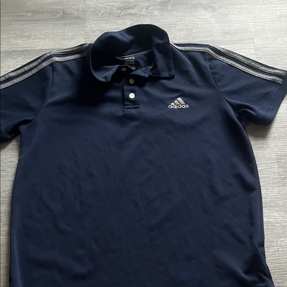 adidas Navy Polo with Silver Stripe Accents